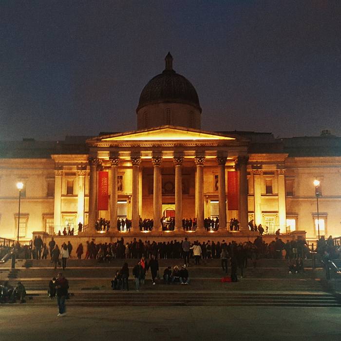 The National Gallery at the end of Trafalgar Square
