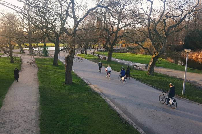 Looking down across Vondelpark from a bridge