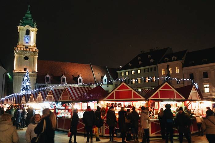 Christmas markets in the Hlavne Namestie square in Bratislava
