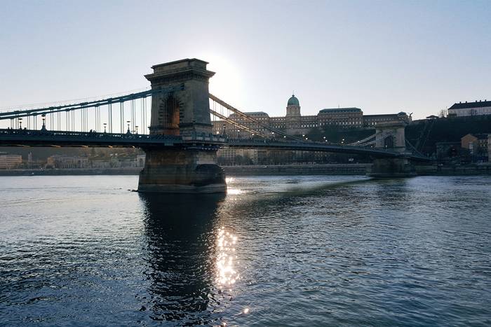 The famous Szechenyi Chain Bridge in Budapest