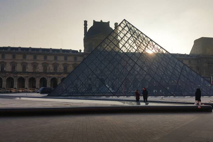 The famous pyramid outside the Louvre