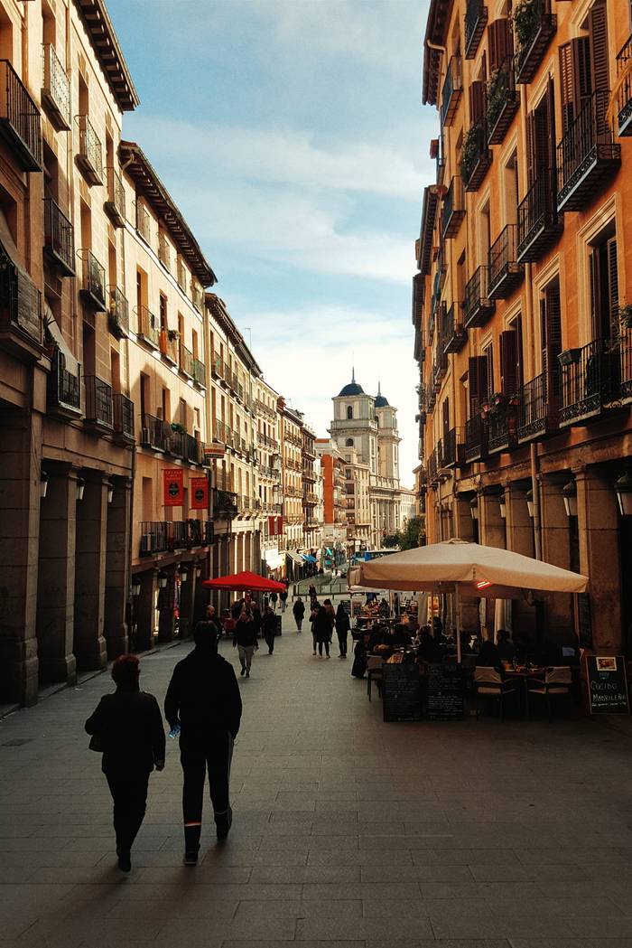 Looking down a street in Madrid