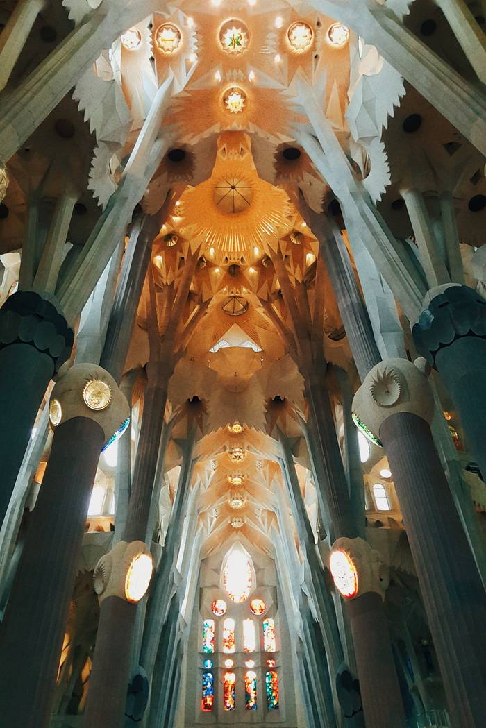 The inside of the extremely impressive La Sagrada Familia